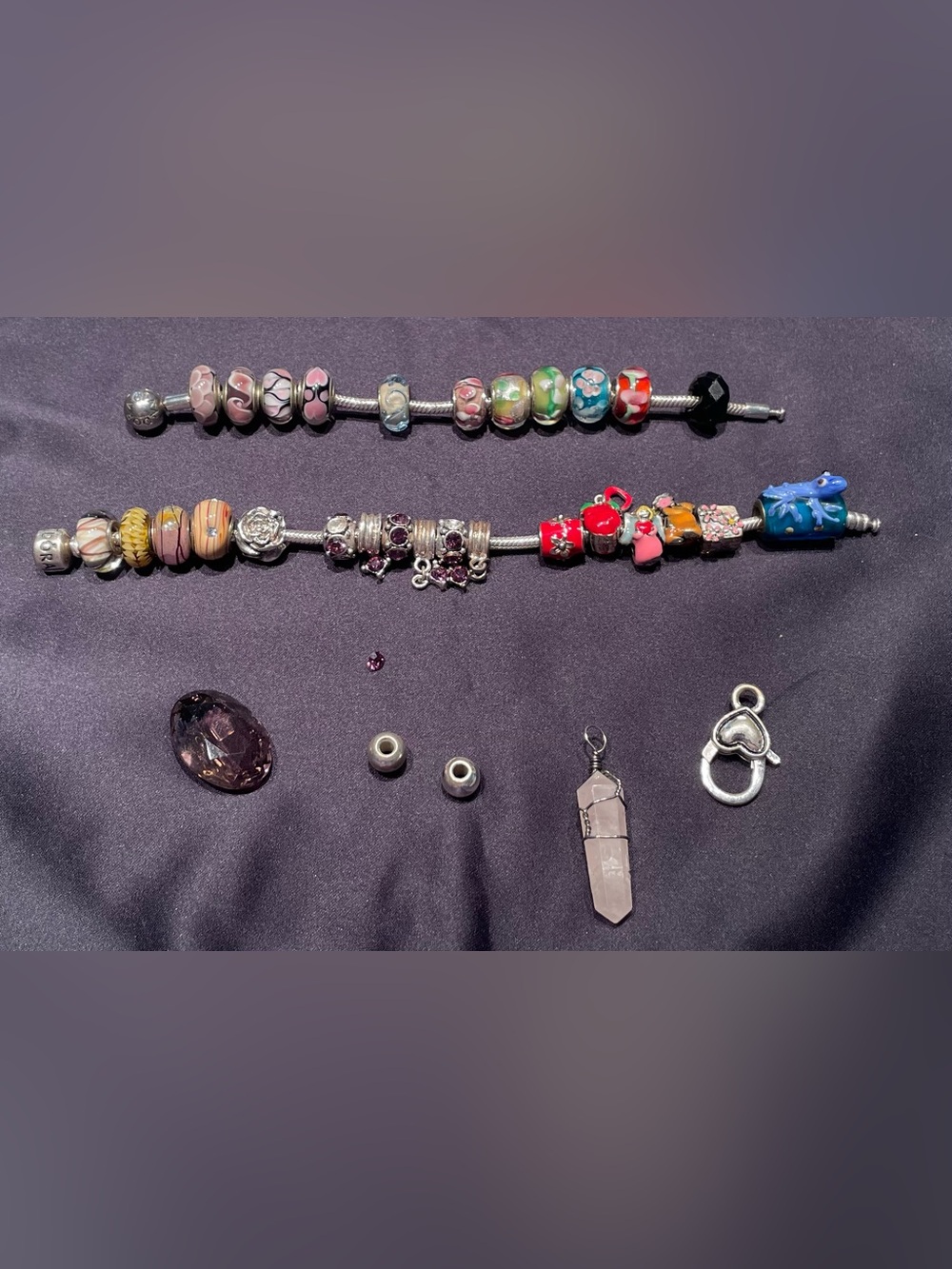 Assorted Bead and Charm Lot with Pink Rose Quartz Pendant